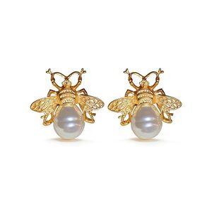 New! 14K Gold Plated Bee Pearl Earrings